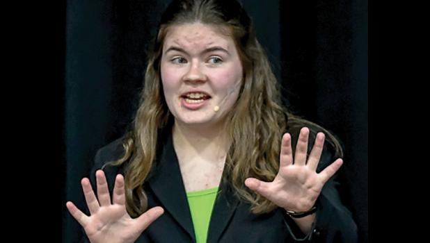 Photo for the Mascot by Brian Jeremiason. Alyssa Engels spoke about the dangers of social media during her Original Oratory presentation.