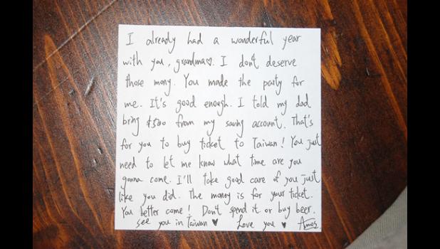 Special Photo. Amos' letter to Grandma Brenda.