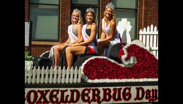 The 2026-2027 Boxelder Bug Days royalty rode in Sunday’s parade. Left to right: Second Princess Alexa Mead, First Princess Eden Meagher, and Queen Addy Kiley. 