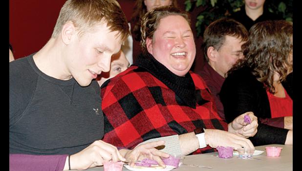 Photo for the Mascot by Sue Jacobson. Tessa Bottelberghe enjoyed a good laugh during the Bethel Community Church’s Valentine Dinner last Sunday with her brother Dylan Tolk.