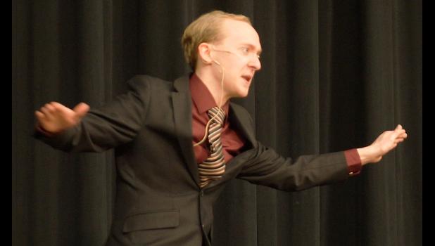 Photo for the Mascot by Sue Jacobson. Senior Cole Bot demonstrated a lot of emotion during his performance.