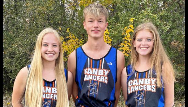 Contributed Canby/Minneota seniors running their final meet of the high school careers last Thursday were, left to right: McKenzie Ruether, Isaac Bach, Rachel Wollum.