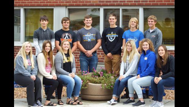 Photos for the Mascot by Sue Jacobson. Homecoming candidates are: (Front row, left to right) Emily Pohlen, Morgan Kockelman, Sydney Larson, Lizzy Gillingham, Brooklyn Nelson and Lydia Sussner. Back: Ryan Vlaminck, Shawn Buysse, Ty Lipinski, Thomas Hennen, Isaac Laleman and Jared Josephson.