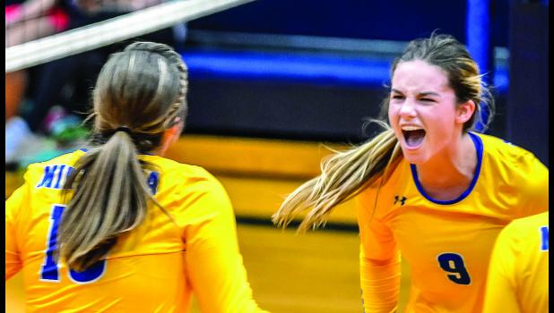 Photo by Brian Jeremiason. Morgan Kockelman reacted with excitement as her Vikings held on to beat RTR.