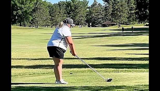 Contributed photo Lauren Bowyer prepares to tee off at the Class A State Girls Golf Tournament last week. Bowyer finished in 18th place.