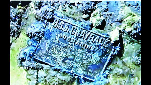 Special Photo. A sonar photo from explorer Tim Taylor of the plaque affixed to the sunken U.S.S. Grayback in 1,400 feet of water in the East China Sea.