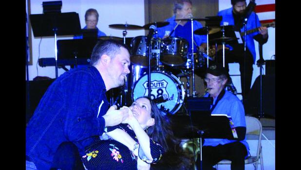 Staff Photo by Byron Higgin. Seth and Theresa Myhre danced as the Route 68 Big Band played at the Chocolate Affair in Minneota at the American Legion.