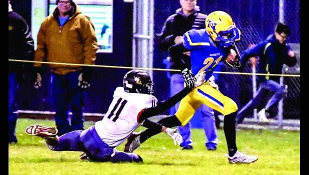 Photo for the Mascot by Brian Jeremiason. Tate Walerius caught a touchdown pass and broke away from Lac qui Parle Valley's Mason Clark.