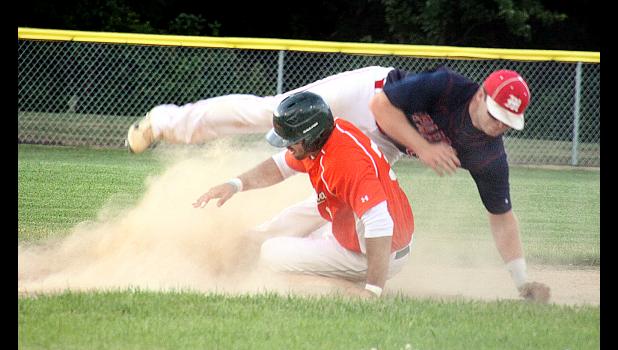 By Byron Higgin, Mascot Sports Editor Tyson Sonnenberg got a key stolen base at second as Montevideo second baseman Markus Krantz went head over heels trying to get the ball.