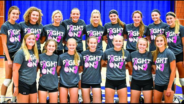 The 2018 Vikings are: (Front row, left to right) Sydney Larson, Allie Pesch, McKenzie Tolk, McKenna Yost, Abby Rost, Madison Sorenson and Abby Hennen. Back: Rachel Vlaminck, Brooklyn Nelson, Ali DeVlaeminck, Lydia Sussner, Lizzy Gillingham, Natalee Rolbiecki, Morgan Kockelman, Abby Frie and Morgan Hennen. Photo for the Mascot by Brian Jeremiason.