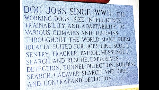 Staff photo by Scott Thoma. Memorial to the working military dog.