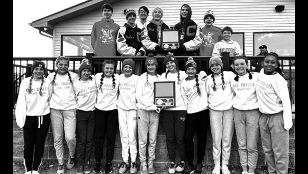 Contributed photo The Canby/Minneota boys and girls teams both won Camden Conference championships last week in Granite Falls. Boys, left to right: Logan Myhre, Blake Giese, Sam Skorczewski, Zach Ourada, Kolton Duis, Tallen Merritt and Hunter Danielson. Girls, left to right: Hannah Fadness, Izabelle Hulzebos, Charolette Brunsvig, Hannah Vlaminck, Jordyn Jostock, Claire Stoks, Braelyn Merritt, Mya Pesek, Natalie Stoks, Lillie Wollum and Nohemi Diaz.