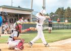 A.J. Myhre hits a single against Luverne last Monday night. 