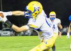 Cale Sorensen of Minneota hauls in one of his three receptions Friday night against MACCRAY. 
