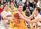 Photo for the Mascot by Brian Jeremiason Logan Sussner comes down with one of his 15 rebounds and fought off Springfield's Ivan Hovland (left) an Isaac Fink.