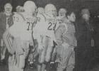 In this photo taken in November of 1989, the Minneota Vikings defeated Harmony 42-26 for the program’s 48th consecutive win. Looking on with the players is assistant coach Jim Rolbiecki and head coach Gerhard Meidt. The record was broken Friday, Sept, 19, 2026 when Minneota topped Canby 65-14 for the current program’s 49th straight victory.