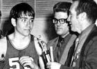  Paul Mix being named MVP of a Ninth Grade tournament shortly before becoming ill. Head varsity coach Dale Hatch (front) and freshman coach Chuck Goerisch present him with a trophy. 