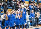 The Vikings celebrate receiving the 2020 Camden Conference Championship Trophy. 